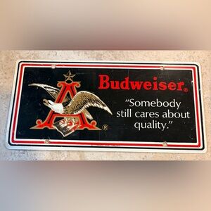 Budweiser 77 Vintage Metal Sign with Red and Gold Accents